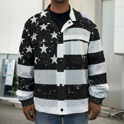 Monochrome Grunge American Flag Print Men's Shirt Jacket
