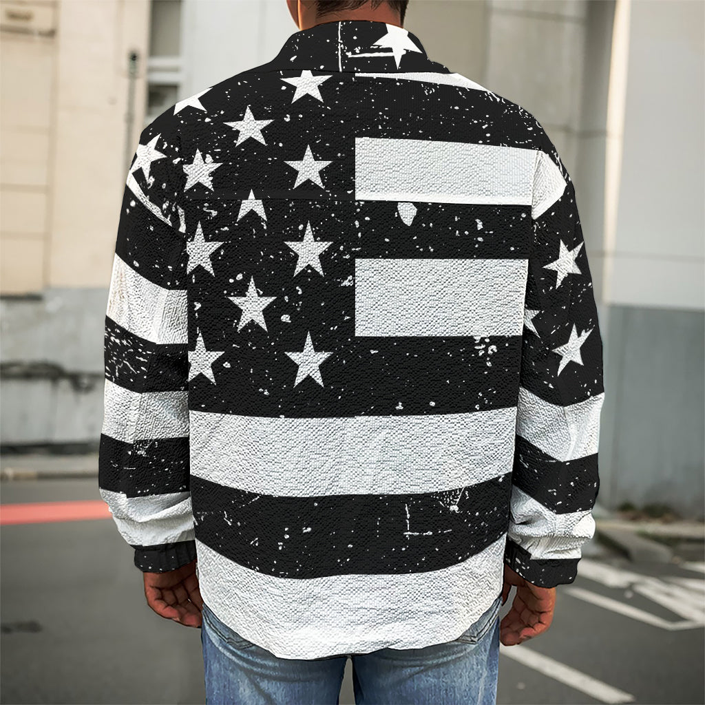 Monochrome Grunge American Flag Print Men's Shirt Jacket