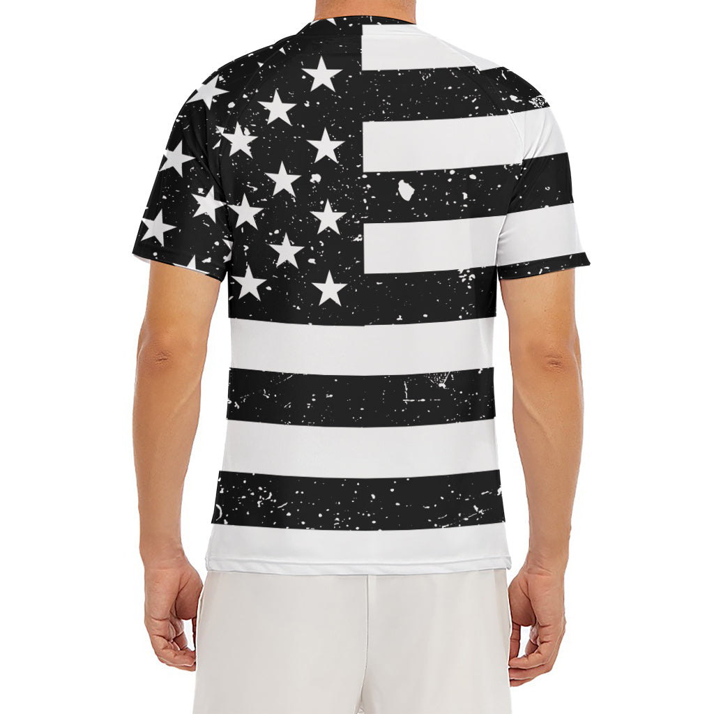 Monochrome Grunge American Flag Print Men's Short Sleeve Rash Guard