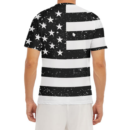 Monochrome Grunge American Flag Print Men's Short Sleeve Rash Guard