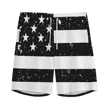 Monochrome Grunge American Flag Print Men's Sports Shorts