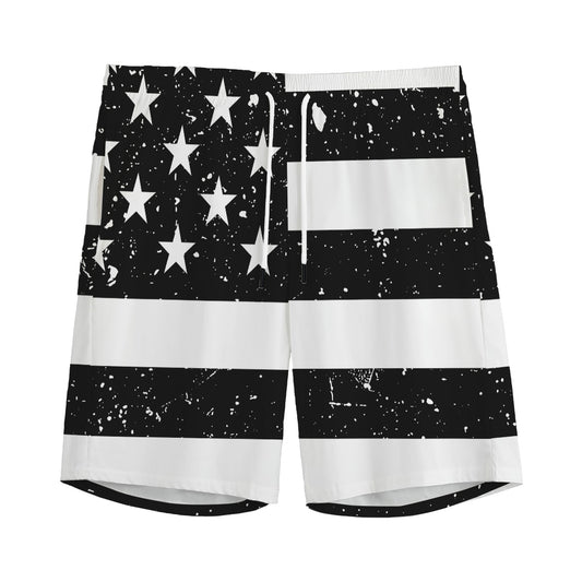 Monochrome Grunge American Flag Print Men's Sports Shorts