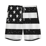 Monochrome Grunge American Flag Print Men's Sports Shorts