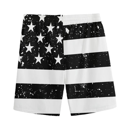Monochrome Grunge American Flag Print Men's Sports Shorts