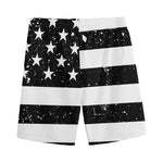 Monochrome Grunge American Flag Print Men's Sports Shorts