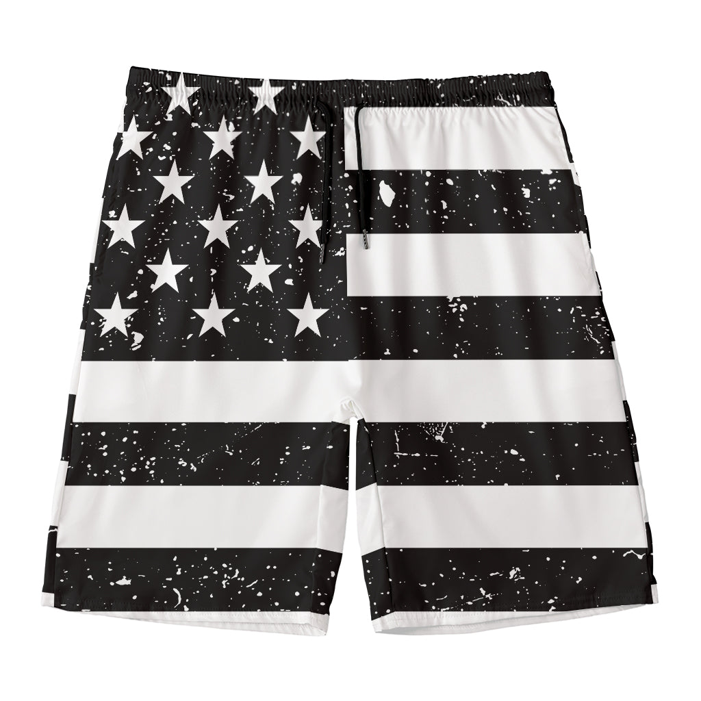 Monochrome Grunge American Flag Print Men's Swim Trunks