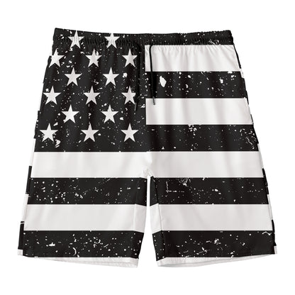 Monochrome Grunge American Flag Print Men's Swim Trunks