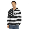 Monochrome Grunge American Flag Print Men's Velvet Pullover Hoodie