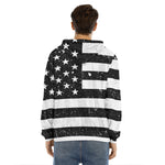 Monochrome Grunge American Flag Print Men's Velvet Pullover Hoodie