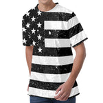 Monochrome Grunge American Flag Print Men's Velvet T-Shirt