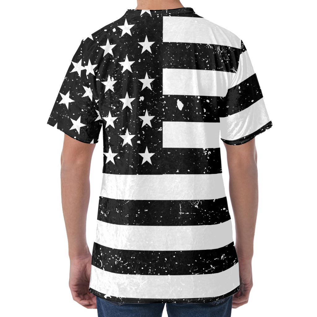Monochrome Grunge American Flag Print Men's Velvet T-Shirt