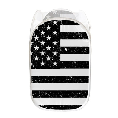 Monochrome Grunge American Flag Print Mesh Laundry Hamper