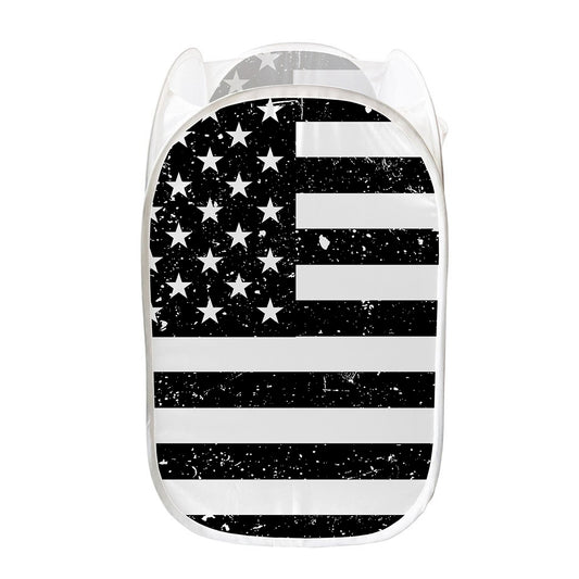 Monochrome Grunge American Flag Print Mesh Laundry Hamper