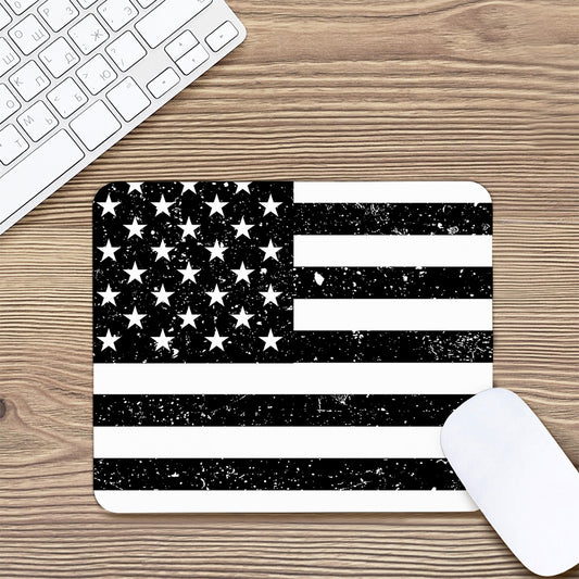 Monochrome Grunge American Flag Print Mouse Pad