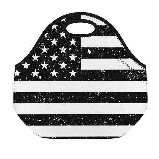 Monochrome Grunge American Flag Print Neoprene Lunch Bag