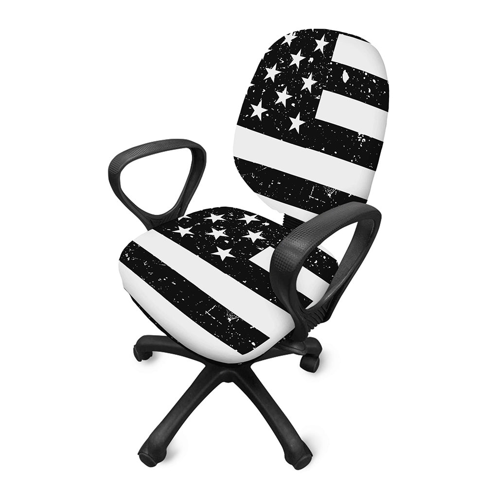 Monochrome Grunge American Flag Print Office Chair Cover