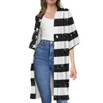 Monochrome Grunge American Flag Print Open Front Beach Cover Up