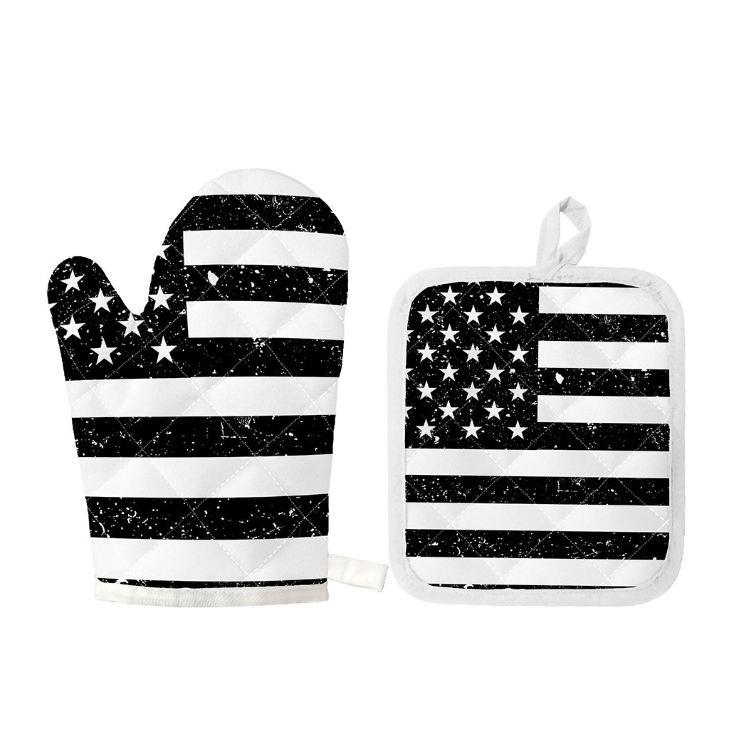 Monochrome Grunge American Flag Print Oven Mitt And Pot Holder Set