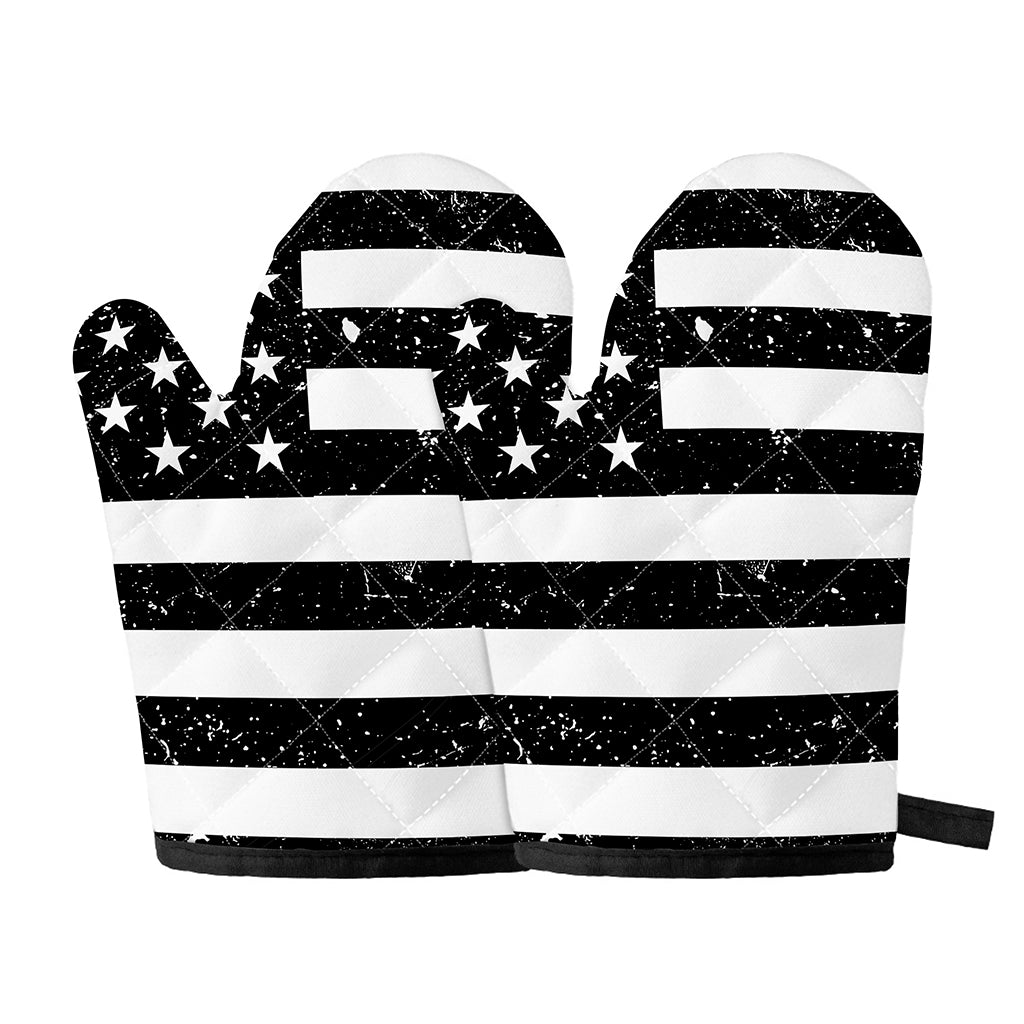 Monochrome Grunge American Flag Print Oven Mitts