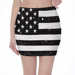 Monochrome Grunge American Flag Print Pencil Mini Skirt