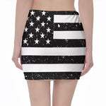 Monochrome Grunge American Flag Print Pencil Mini Skirt
