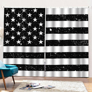 Monochrome Grunge American Flag Print Pencil Pleat Curtains