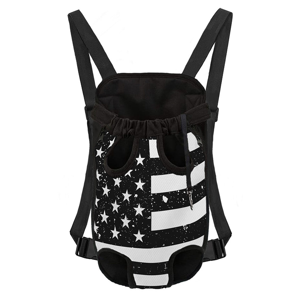 Monochrome Grunge American Flag Print Pet Carrier Backpack