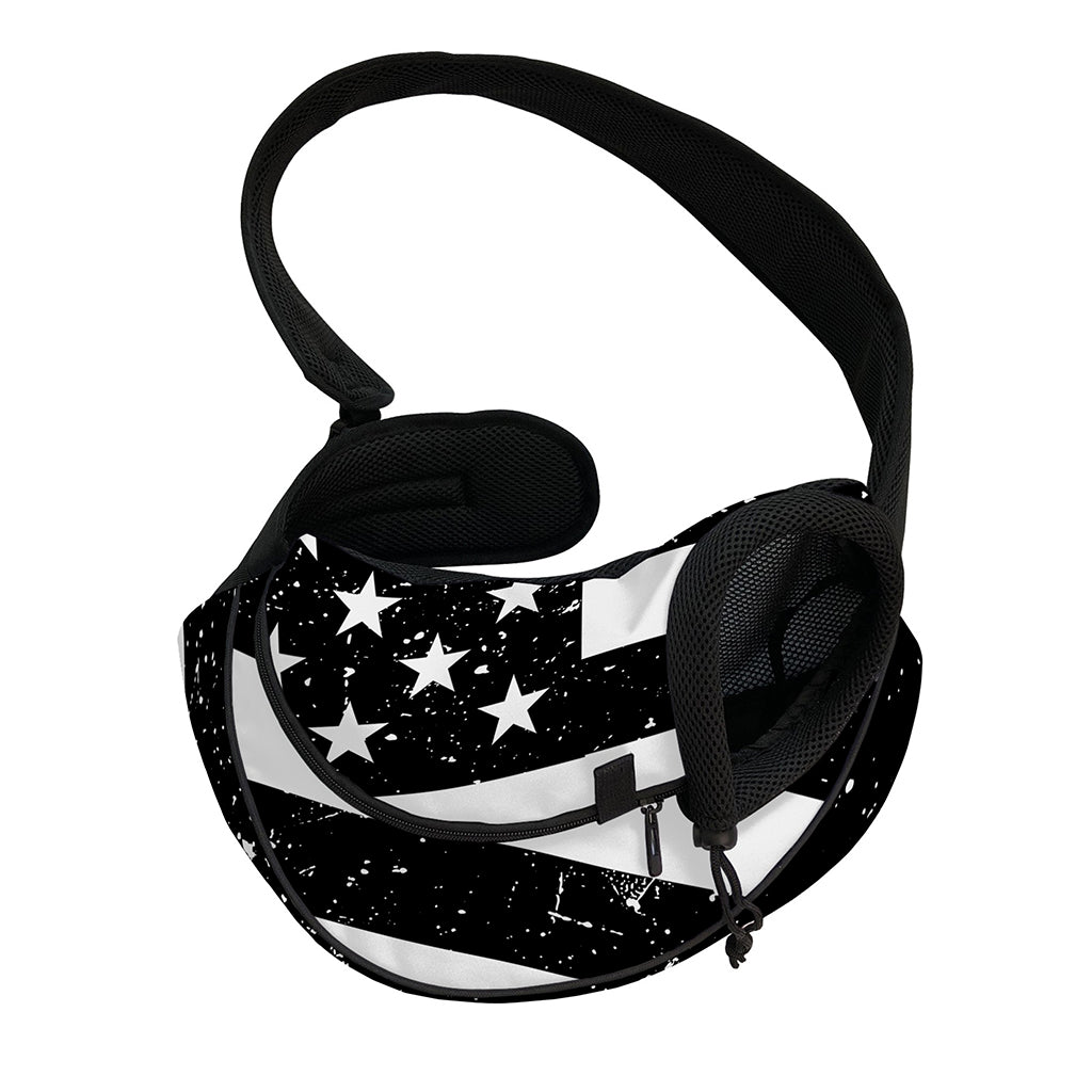 Monochrome Grunge American Flag Print Pet Sling Carrier