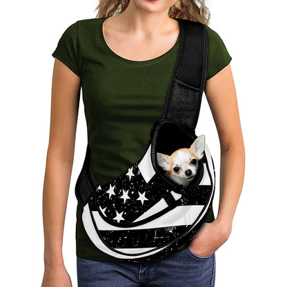 Monochrome Grunge American Flag Print Pet Sling Carrier
