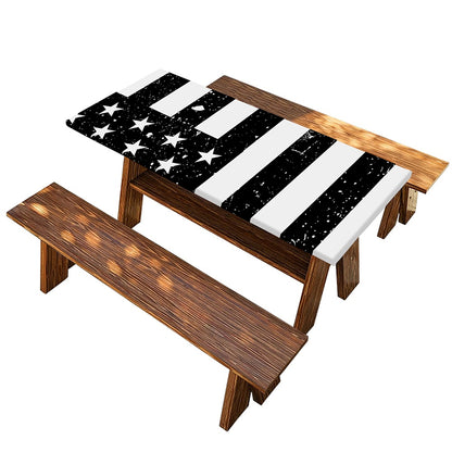 Monochrome Grunge American Flag Print Picnic Table Cover
