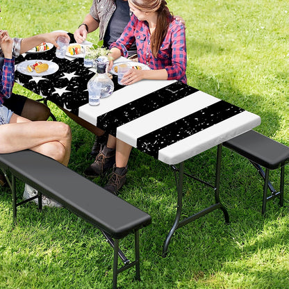 Monochrome Grunge American Flag Print Picnic Table Cover