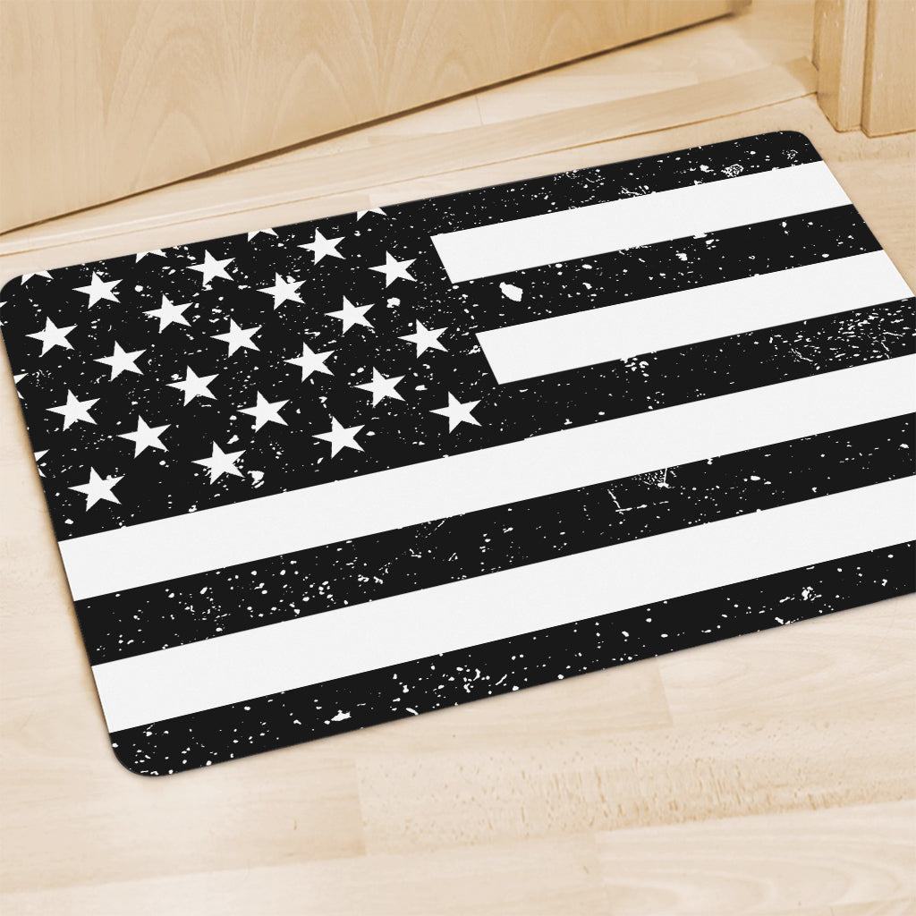 Monochrome Grunge American Flag Print Polyester Doormat