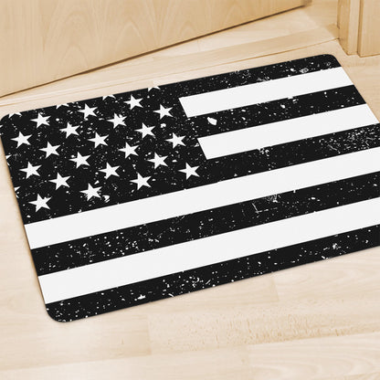 Monochrome Grunge American Flag Print Polyester Doormat