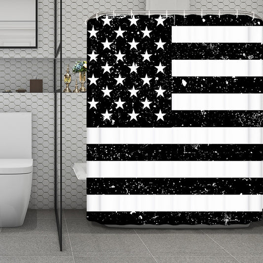 Monochrome Grunge American Flag Print Polyester Shower Curtain
