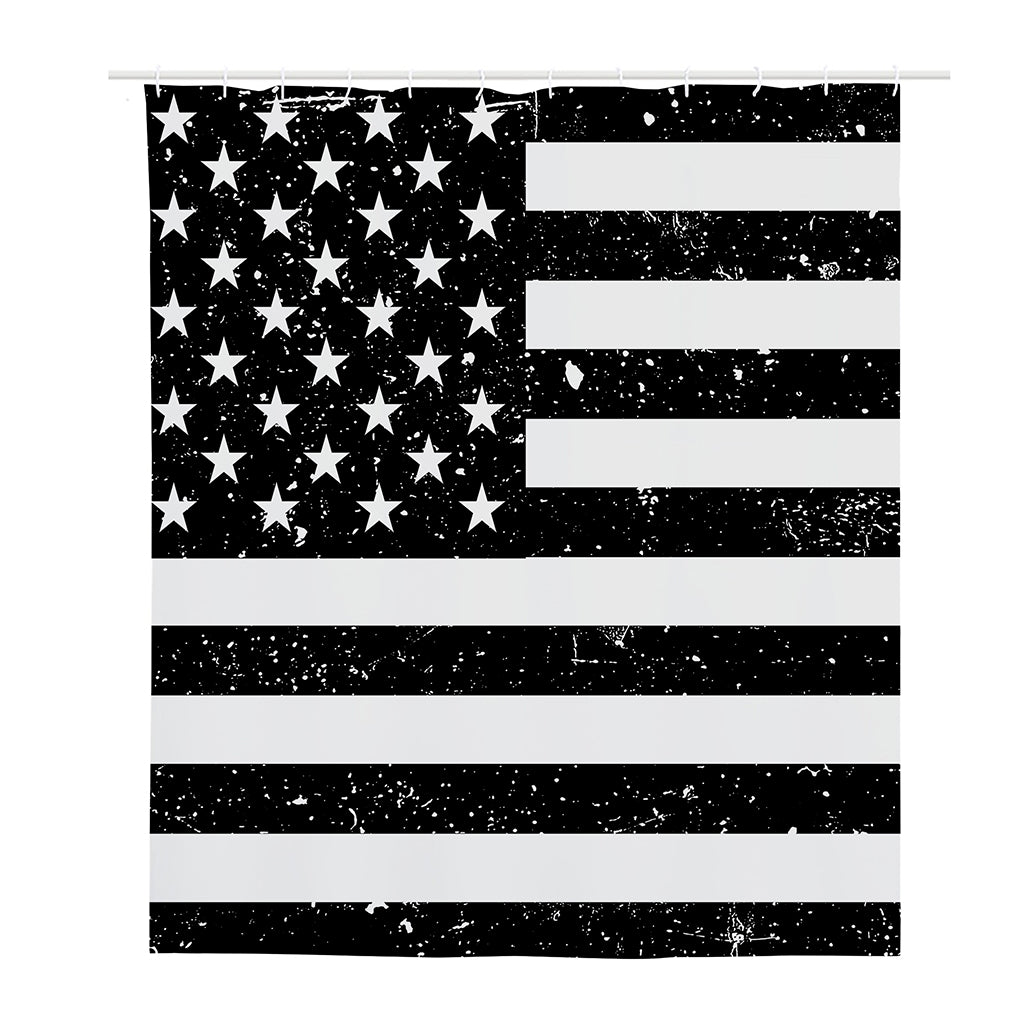 Monochrome Grunge American Flag Print Polyester Shower Curtain