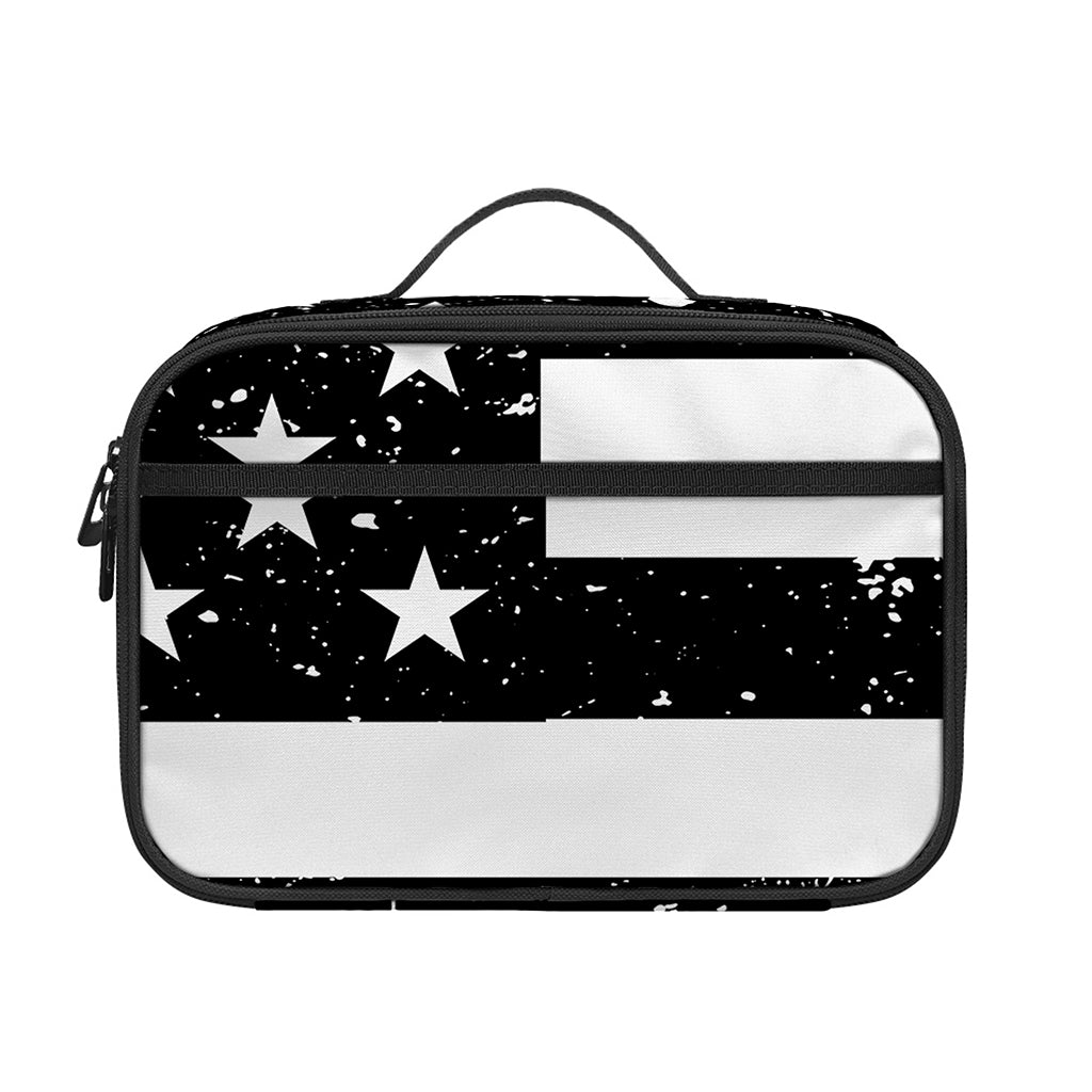 Monochrome Grunge American Flag Print Portable Lunch Bag
