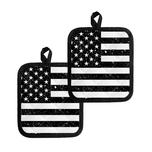 Monochrome Grunge American Flag Print Pot Holders