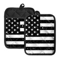 Monochrome Grunge American Flag Print Pot Holders With Pocket