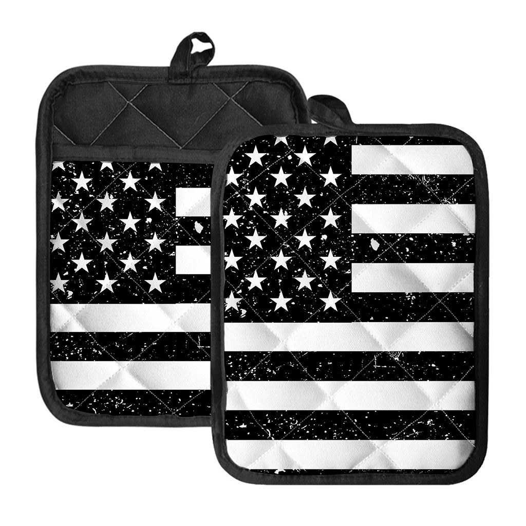 Monochrome Grunge American Flag Print Pot Holders With Pocket