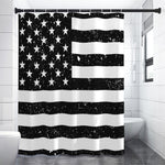 Monochrome Grunge American Flag Print Premium Shower Curtain