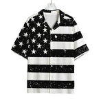 Monochrome Grunge American Flag Print Rayon Hawaiian Shirt
