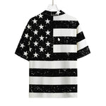 Monochrome Grunge American Flag Print Rayon Hawaiian Shirt