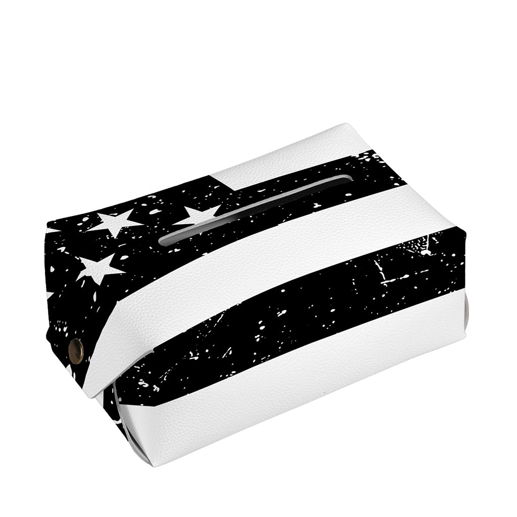 Monochrome Grunge American Flag Print Rectangle Tissue Box Cover