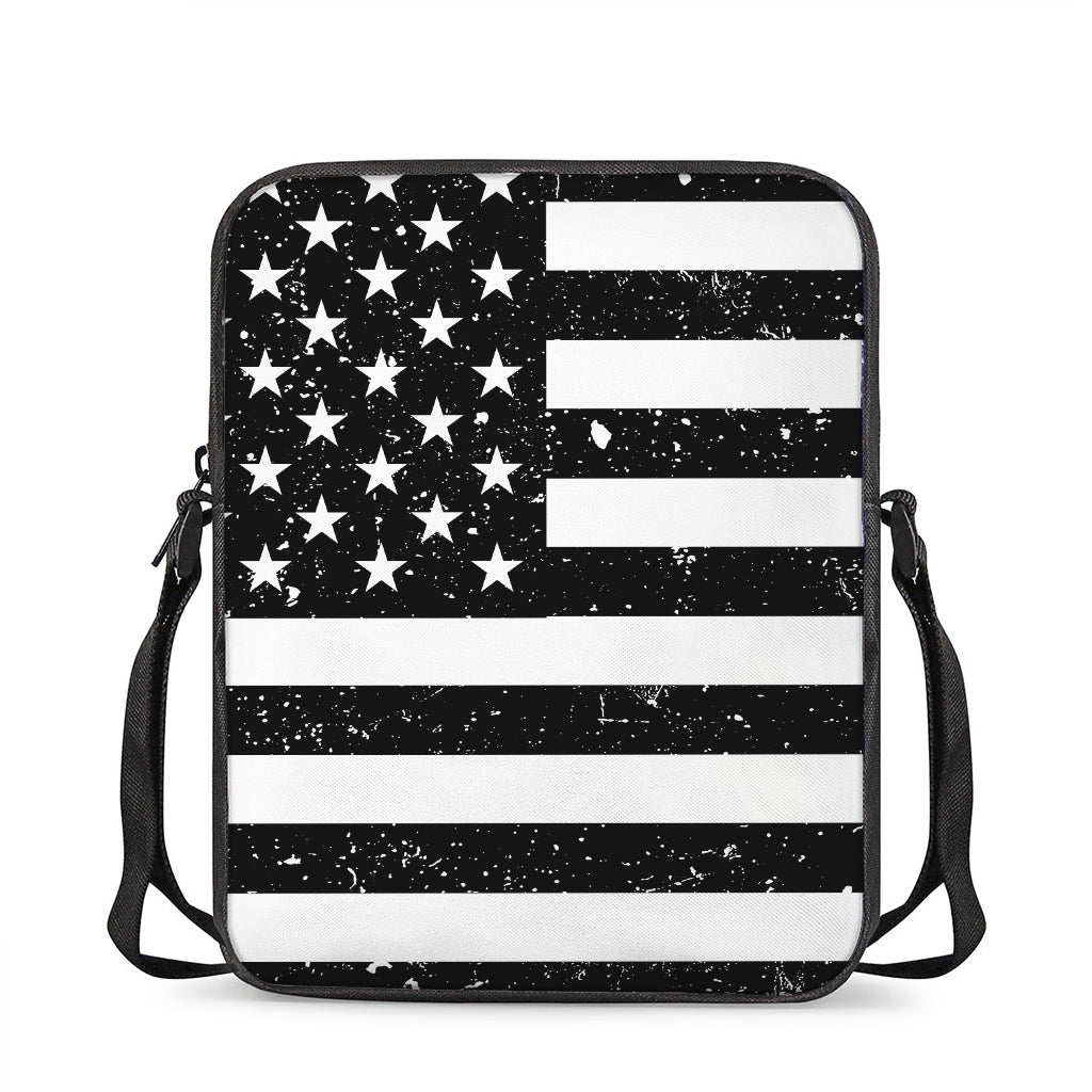 Monochrome Grunge American Flag Print Rectangular Crossbody Bag