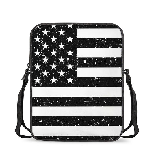 Monochrome Grunge American Flag Print Rectangular Crossbody Bag