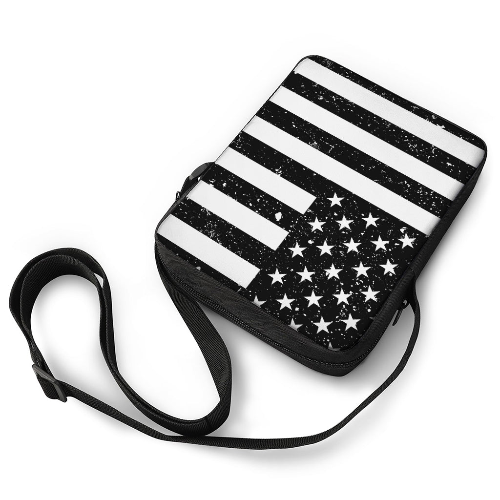 Monochrome Grunge American Flag Print Rectangular Crossbody Bag