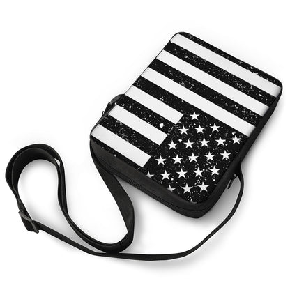 Monochrome Grunge American Flag Print Rectangular Crossbody Bag
