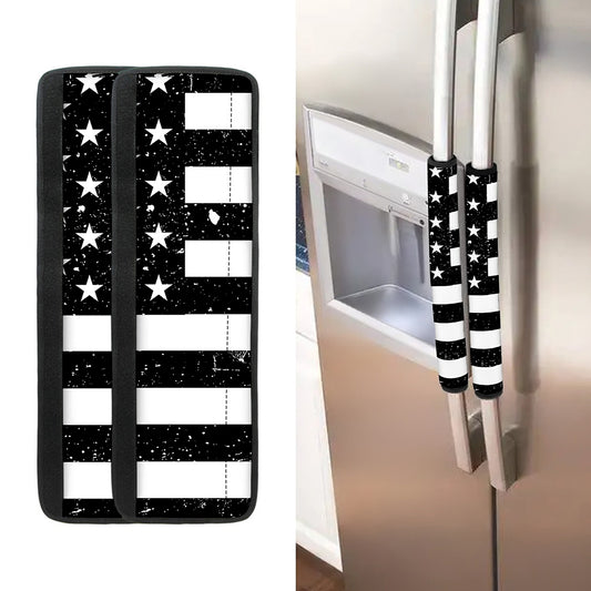 Monochrome Grunge American Flag Print Refrigerator Handle Covers