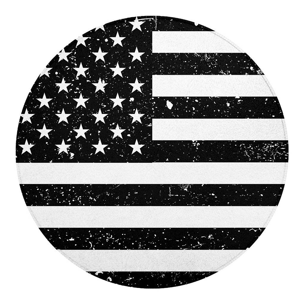 Monochrome Grunge American Flag Print Round Blanket