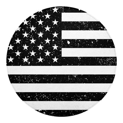 Monochrome Grunge American Flag Print Round Blanket